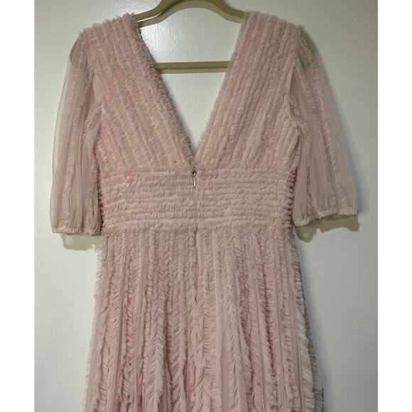 Mac Duggal V Neck Puff Sleeve Ruffle Tiered A Line Gown Rose Size 2 NWOT #A8050 - Picture 13 of 15